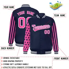 Navy Pink American Flag Varsity Raglan Letterman Bomber Jacket 2