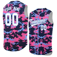 Navy Pink and Powder Blue Camo Sleeveless Baseball Jersey 1