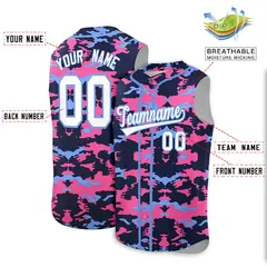 Navy Pink and Powder Blue Camo Sleeveless Baseball Jersey 2