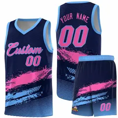 Navy Pink and Powder Blue Graffiti Basketball Jersey 1