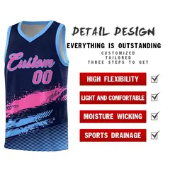 Navy Pink and Powder Blue Graffiti Basketball Jersey 2