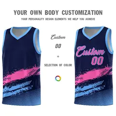 Navy Pink and Powder Blue Graffiti Basketball Jersey 3