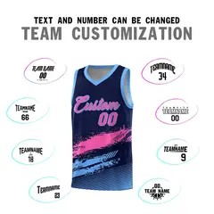 Navy Pink and Powder Blue Graffiti Basketball Jersey 4