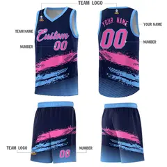 Navy Pink and Powder Blue Graffiti Basketball Jersey 5
