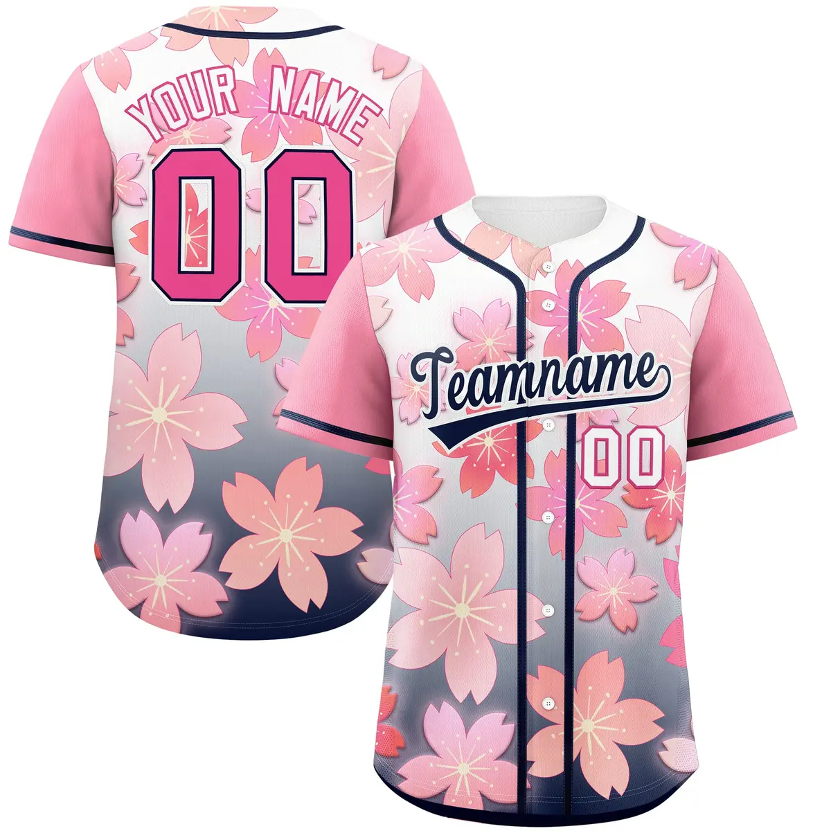 Navy Pink Cherry Blossom Graffiti Baseball Jersey