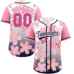 Navy Pink Cherry Blossom Graffiti Baseball Jersey 1
