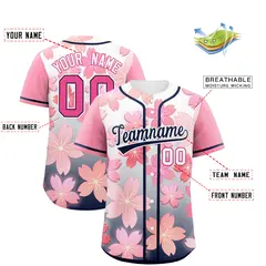 Navy Pink Cherry Blossom Graffiti Baseball Jersey 2