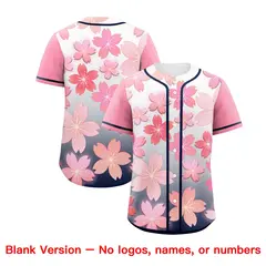 Navy Pink Cherry Blossom Graffiti Baseball Jersey 6