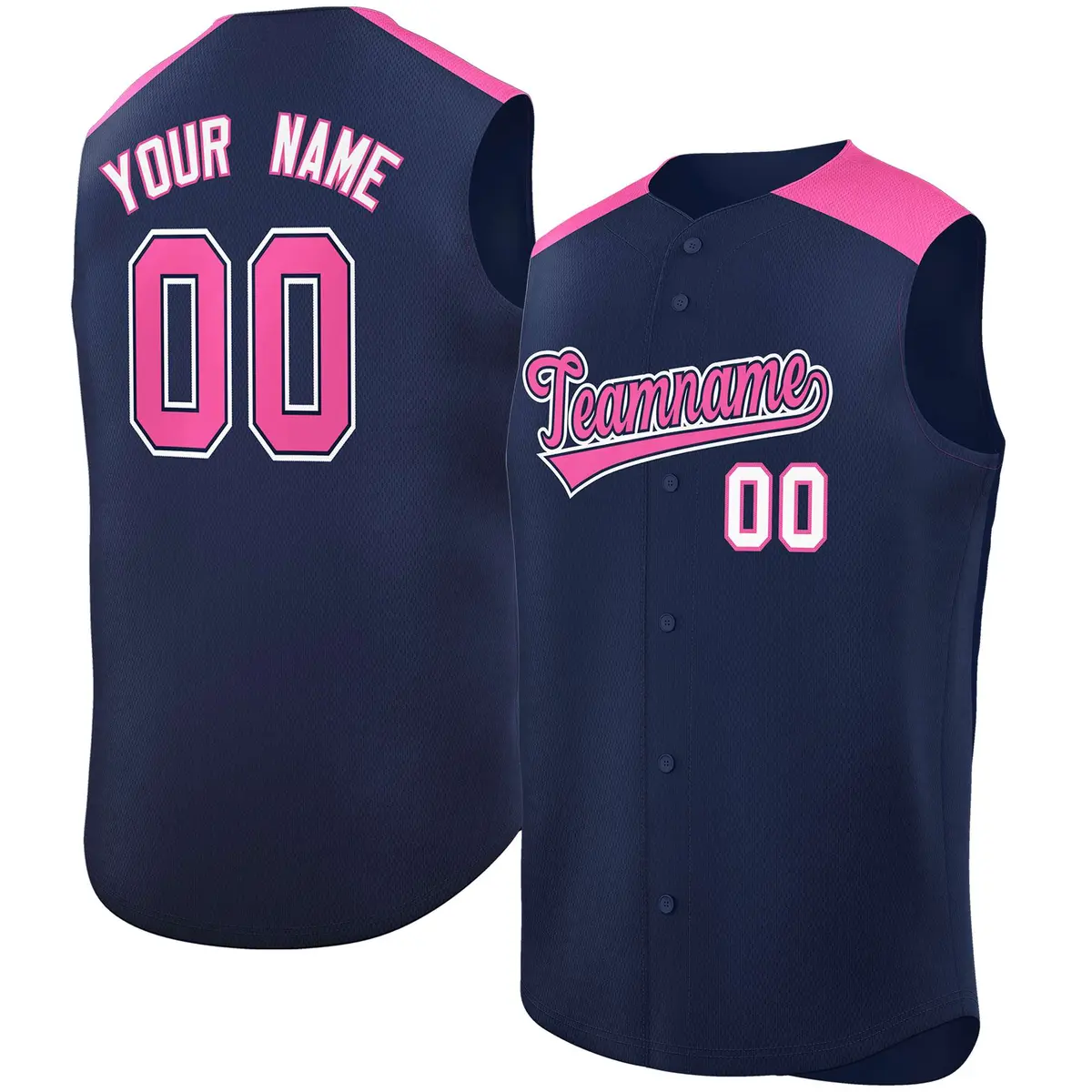 Navy Pink Classic Authentic Sleeveless Baseball Jersey