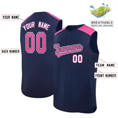 Navy Pink Classic Authentic Sleeveless Baseball Jersey 2