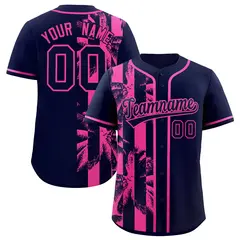 Navy Pink Coconut Tree Split Baseball Jersey 1