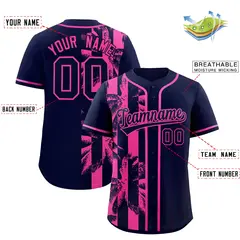 Navy Pink Coconut Tree Split Baseball Jersey 2