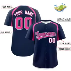 Navy Pink Color Block Authentic Baseball Jersey 2