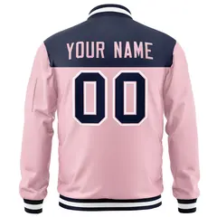 Navy Pink Color Block Full-Zip Letterman Bomber Jacket 4