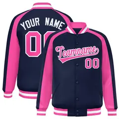 Navy Pink Color Block Raglan Varsity Letterman Jacket 1