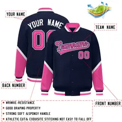 Navy Pink Color Block Varsity Letterman Baseball Jacket 2