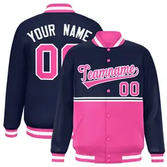 Navy Pink Color Block Varsity Letterman Jacket 1