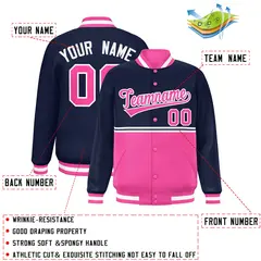 Navy Pink Color Block Varsity Letterman Jacket 2