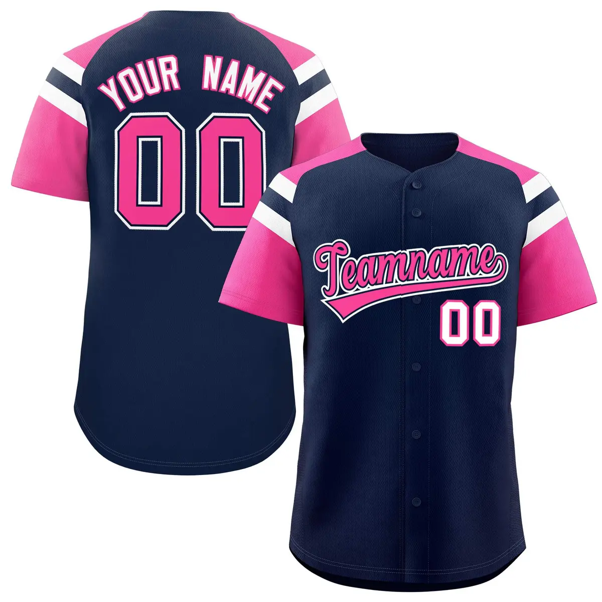 Navy Pink Contrast Raglan Sleeves Baseball Jersey