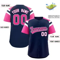 Navy Pink Contrast Raglan Sleeves Baseball Jersey 2