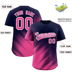 Navy Pink Diagonal Stripe Gradient Fashion Baseball Jersey 2