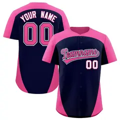 Navy Pink Edge Color Block Baseball Jersey 1