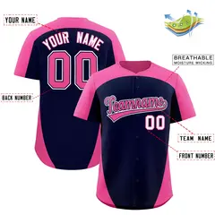 Navy Pink Edge Color Block Baseball Jersey 2