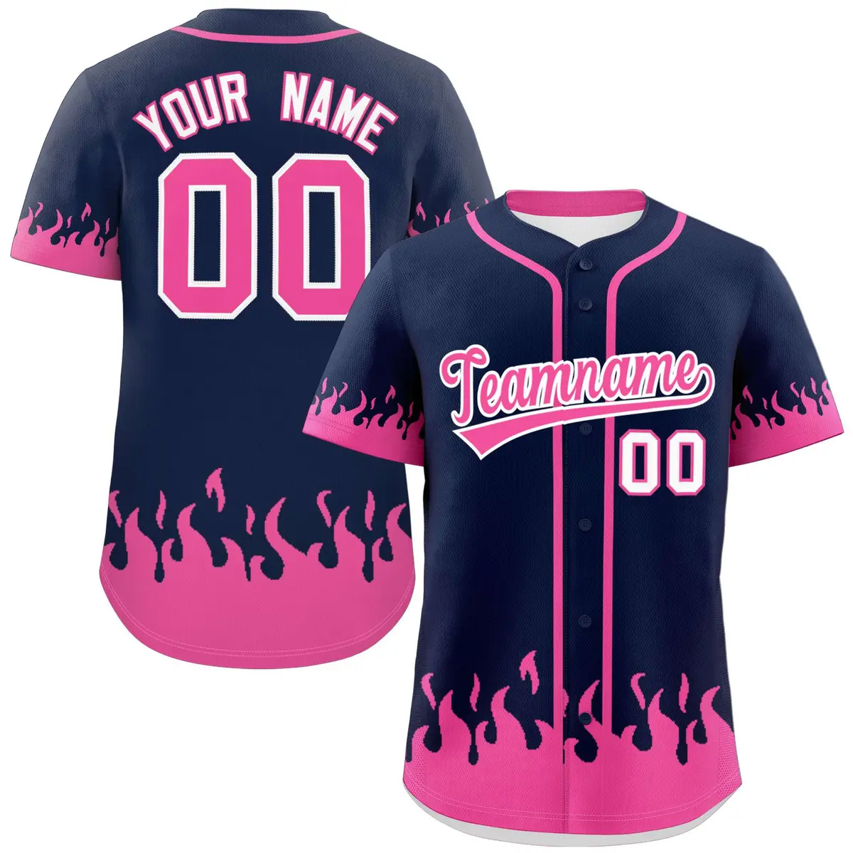 Navy Pink Flame Graffiti Authentic Baseball Jersey