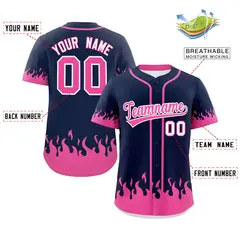 Navy Pink Flame Graffiti Authentic Baseball Jersey 2