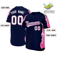 Navy Pink Flame Outline Side Pattern Basketball Jersey 2