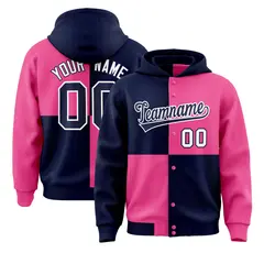 Navy Pink Four Squares Color Block Varsity Letterman Jacket Hoodie