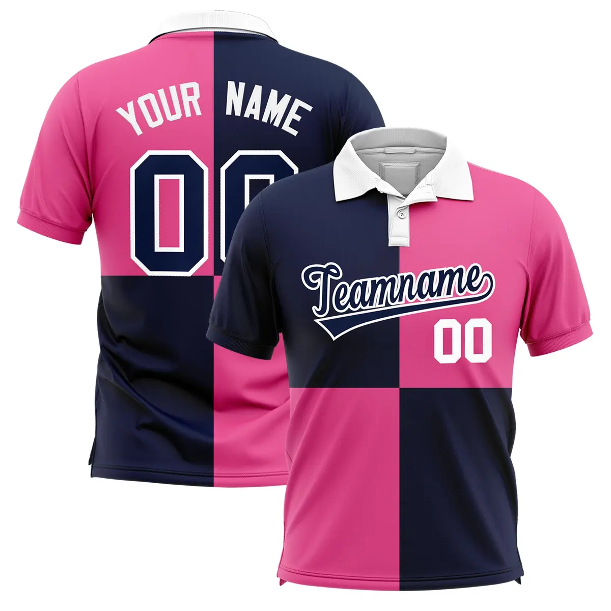 Navy Pink Four Squares Performance Polo Shirt