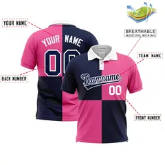 Navy Pink Four Squares Performance Polo Shirt 2
