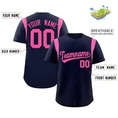 Navy Pink Full Button Classic Baseball Jersey 2