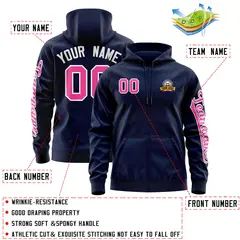 Navy Pink Full-Zip Varsity Letterman Classic Jacket Hoodie 4