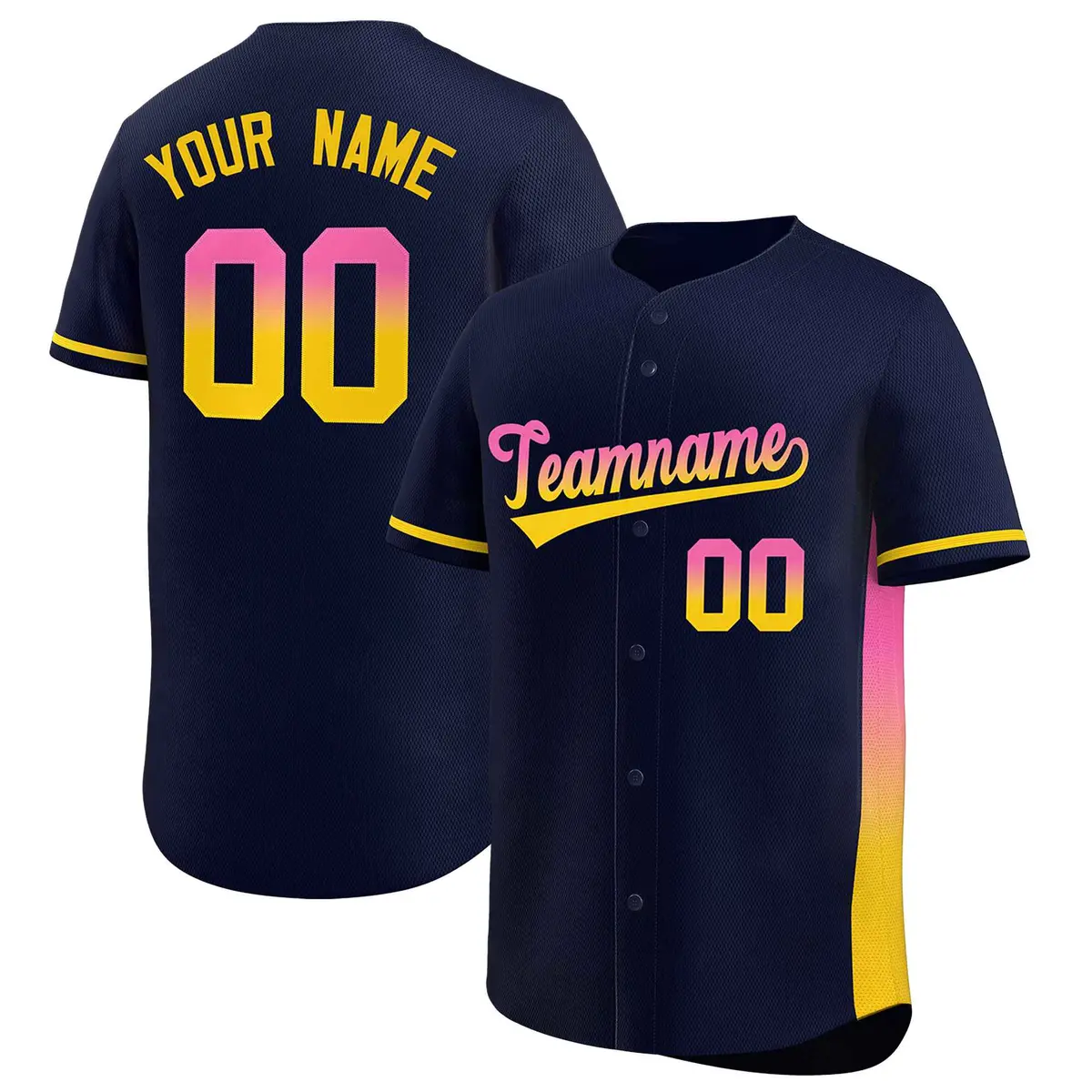 Navy Pink-Gold Gradient Side Baseball Jersey