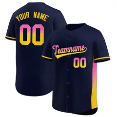 Navy Pink-Gold Gradient Side Baseball Jersey 1