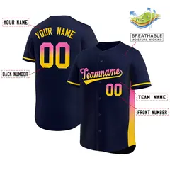 Navy Pink-Gold Gradient Side Baseball Jersey 2