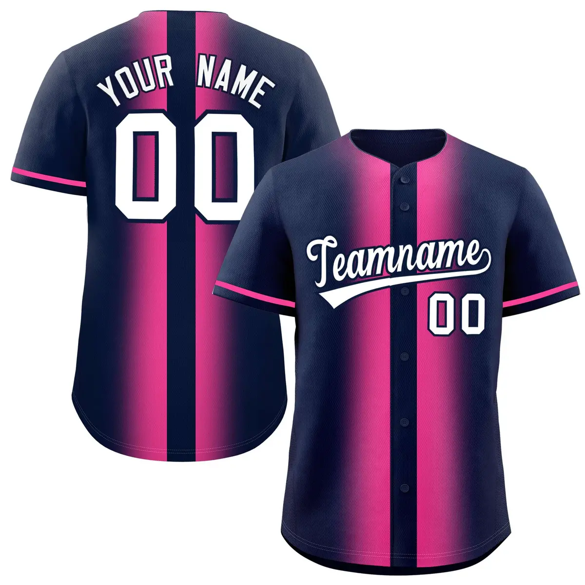 Navy Pink Gradient Lapel Fashion Baseball Jersey