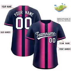 Navy Pink Gradient Lapel Fashion Baseball Jersey 2
