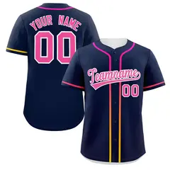 Navy Pink Gradient Ribbed Authentic Baseball Jersey 1