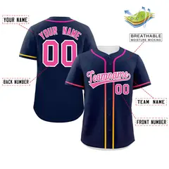 Navy Pink Gradient Ribbed Authentic Baseball Jersey 2