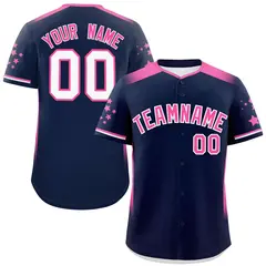 Navy Pink Gradient Side Star Pattern Baseball Jersey 13