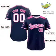 Navy Pink Gradient Side Star Pattern Baseball Jersey 2