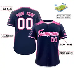 Navy Pink Gradient Side Star Pattern Baseball Jersey 20