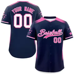 Navy Pink Gradient Side Star Pattern Baseball Jersey 7