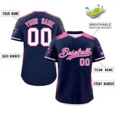Navy Pink Gradient Side Star Pattern Baseball Jersey 8