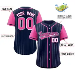 Navy Pink-Gray Stripe Raglan Baseball Jersey 2