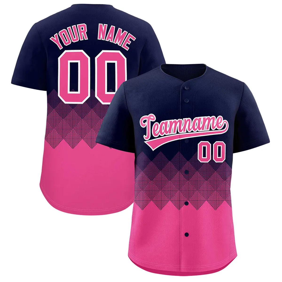Navy Pink Grid Blur Pattern Baseball Jersey