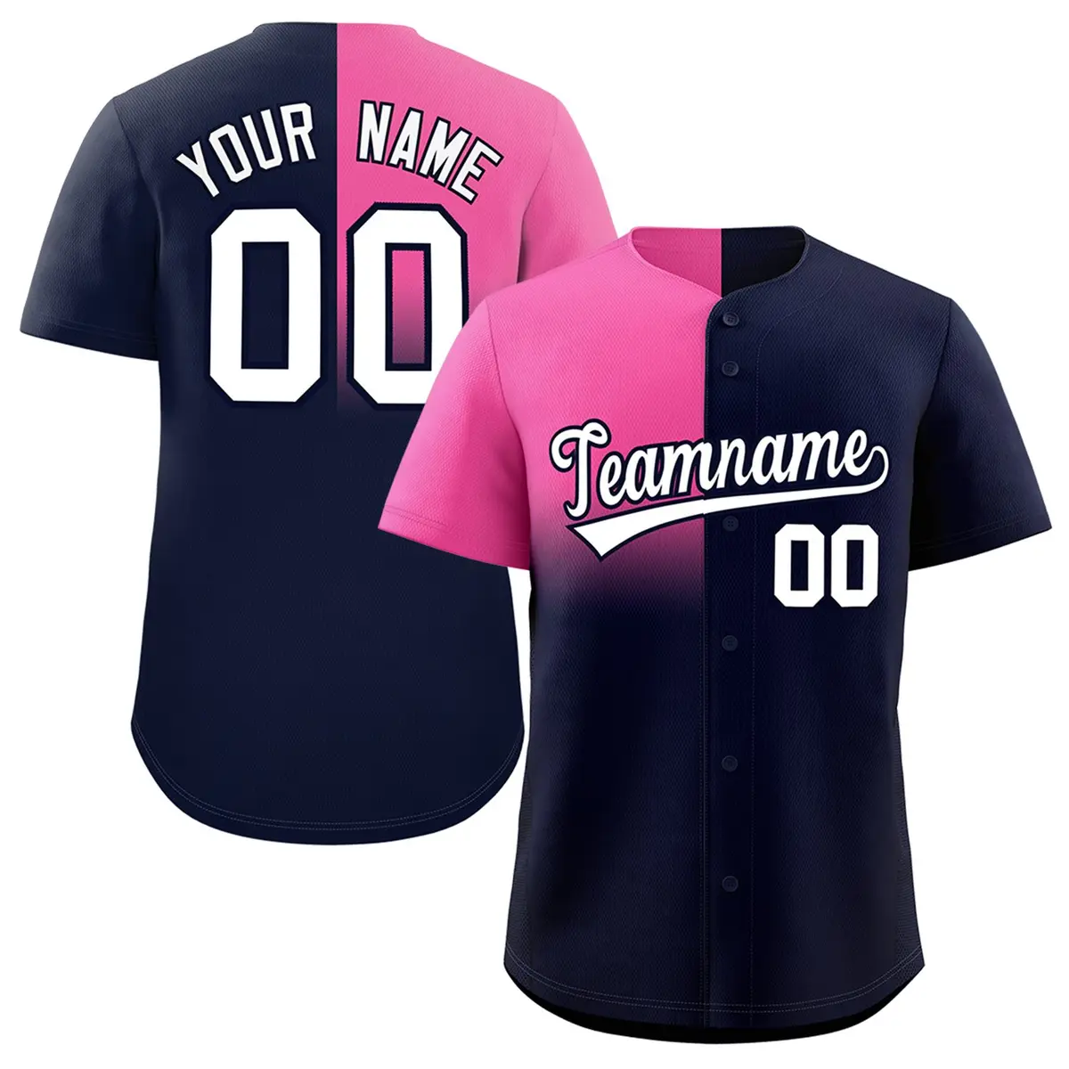 Navy Pink Half Gradient Authentic Baseball Jersey